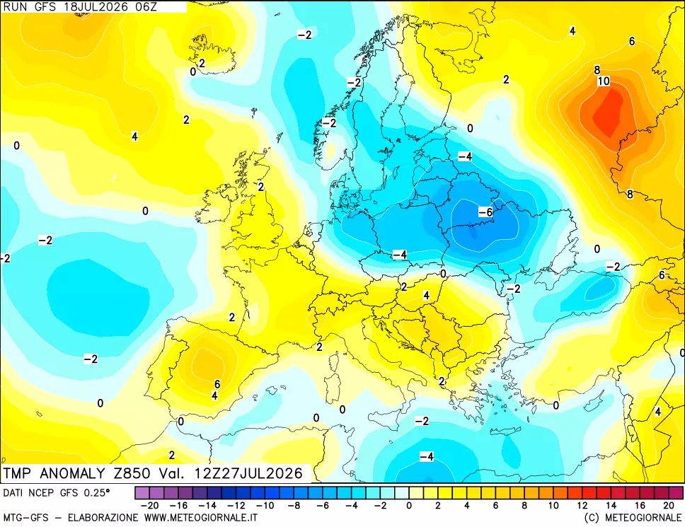 mappa 850 hPa Temp Anomaly vs Cli.No 1981-2010