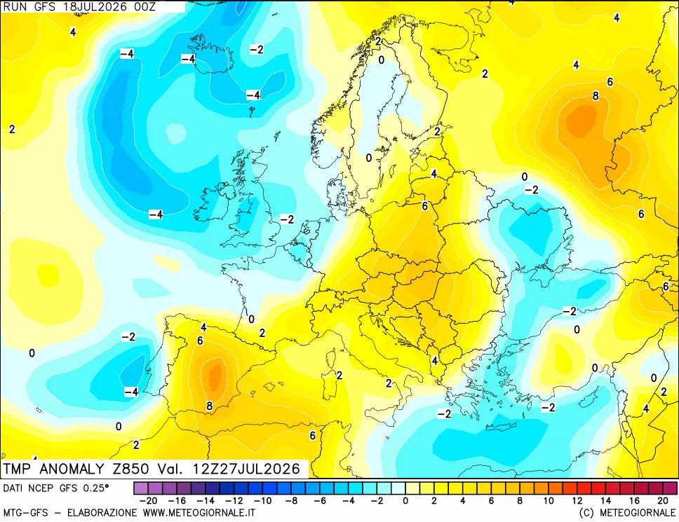 mappa 850 hPa Temp Anomaly vs Cli.No 1981-2010