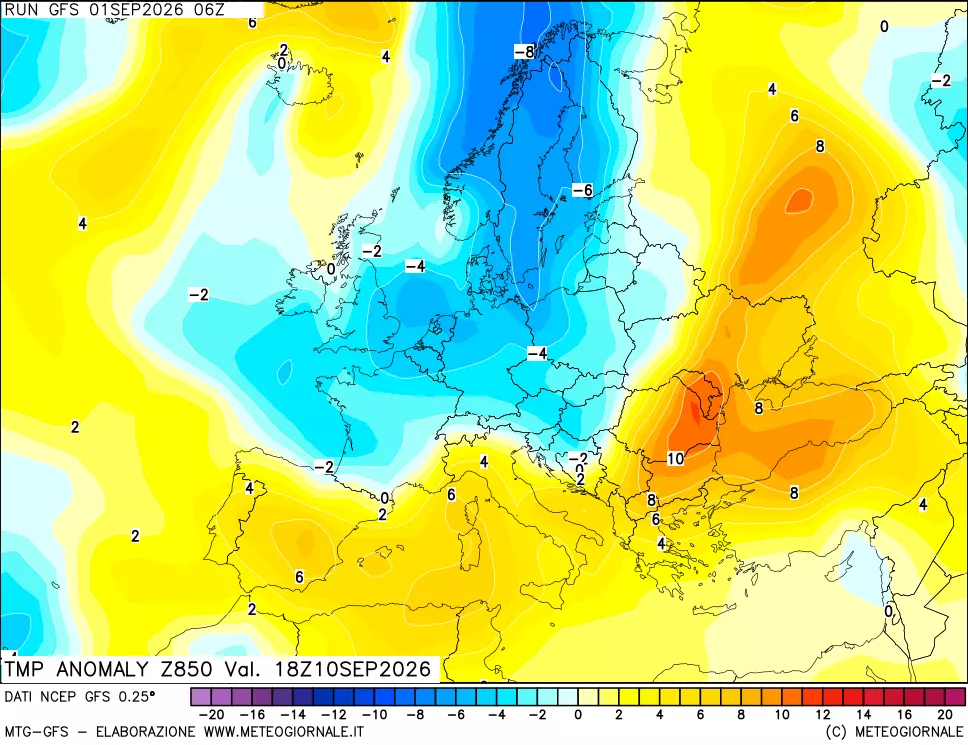 mappa 850 hPa Temp Anomaly vs Cli.No 1981-2010