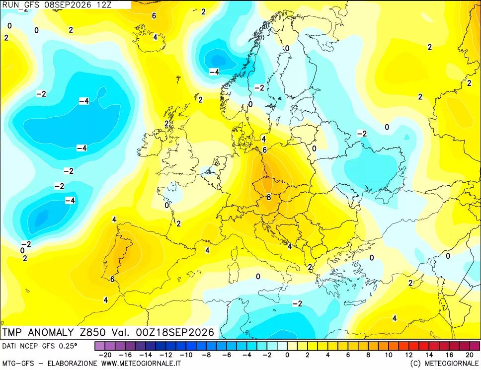 mappa 850 hPa Temp Anomaly vs Cli.No 1981-2010