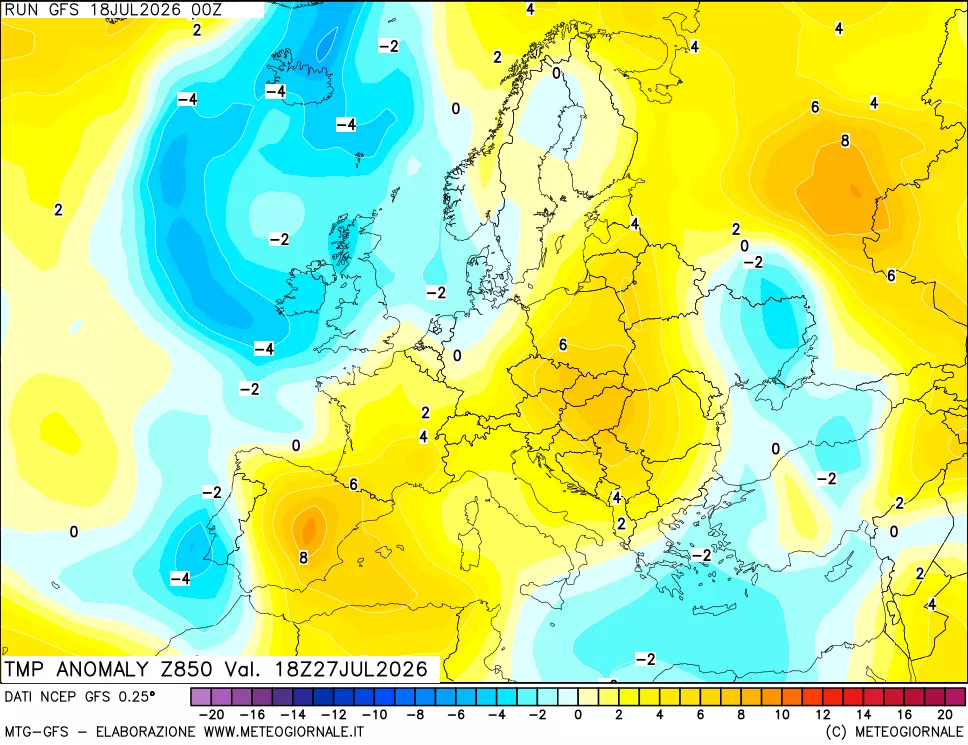 mappa 850 hPa Temp Anomaly vs Cli.No 1981-2010