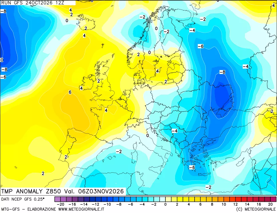 mappa 850 hPa Temp Anomaly vs Cli.No 1981-2010