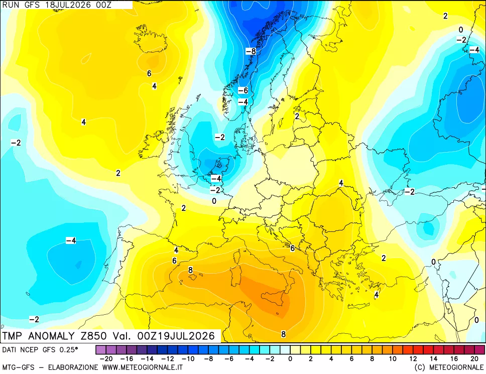mappa 850 hPa Temp Anomaly vs Cli.No 1981-2010