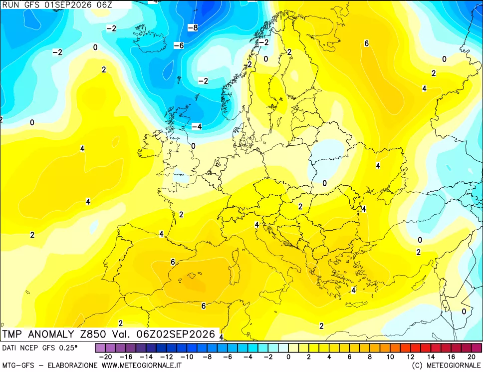 mappa 850 hPa Temp Anomaly vs Cli.No 1981-2010