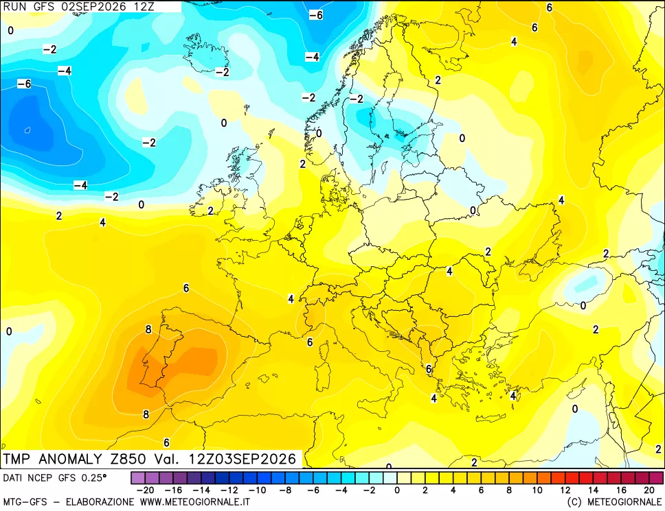 mappa 850 hPa Temp Anomaly vs Cli.No 1981-2010
