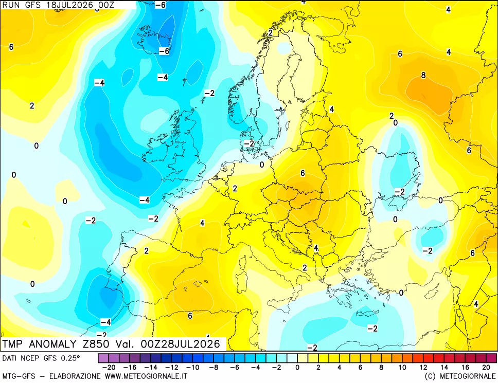 mappa 850 hPa Temp Anomaly vs Cli.No 1981-2010