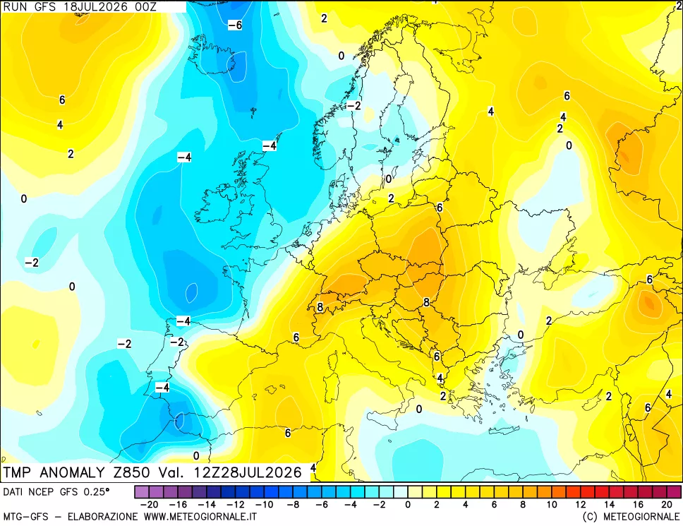 mappa 850 hPa Temp Anomaly vs Cli.No 1981-2010