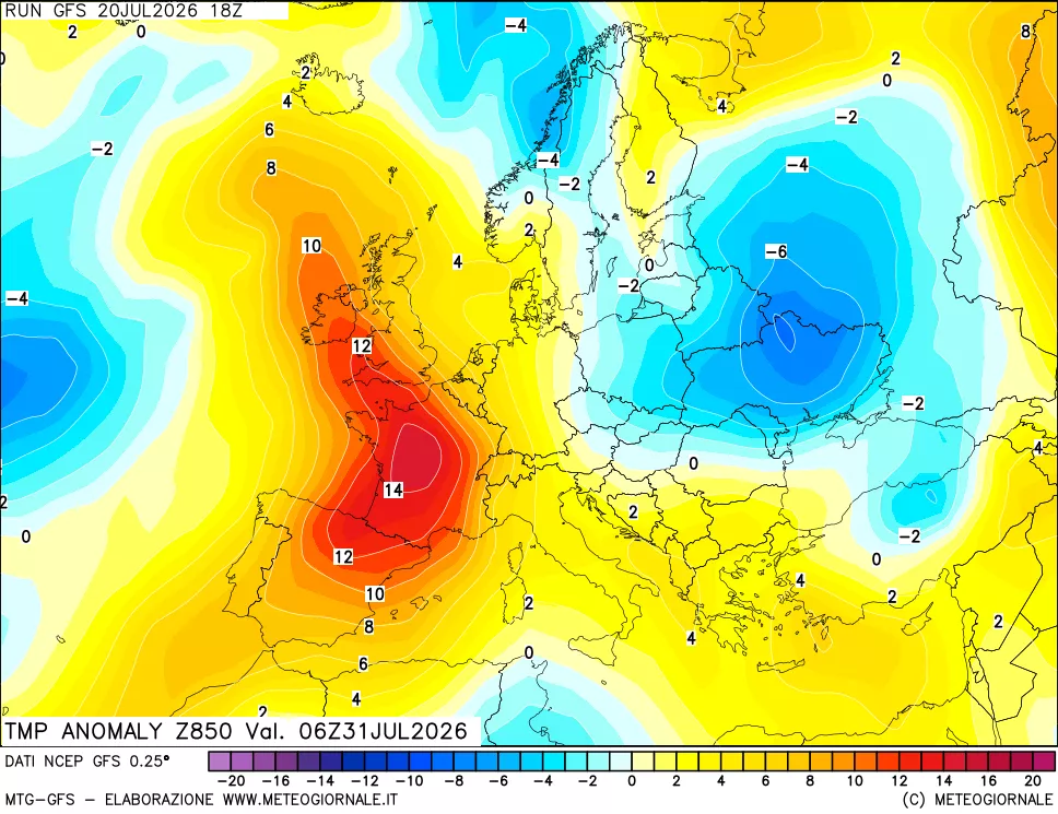 mappa 850 hPa Temp Anomaly vs Cli.No 1981-2010