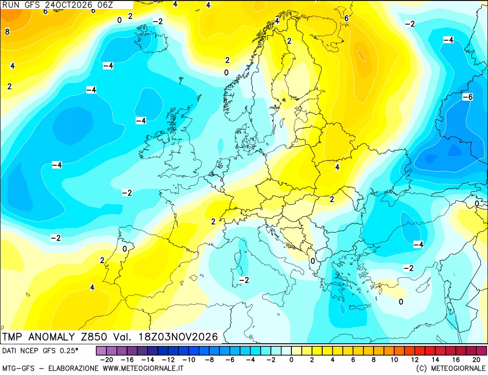 mappa 850 hPa Temp Anomaly vs Cli.No 1981-2010