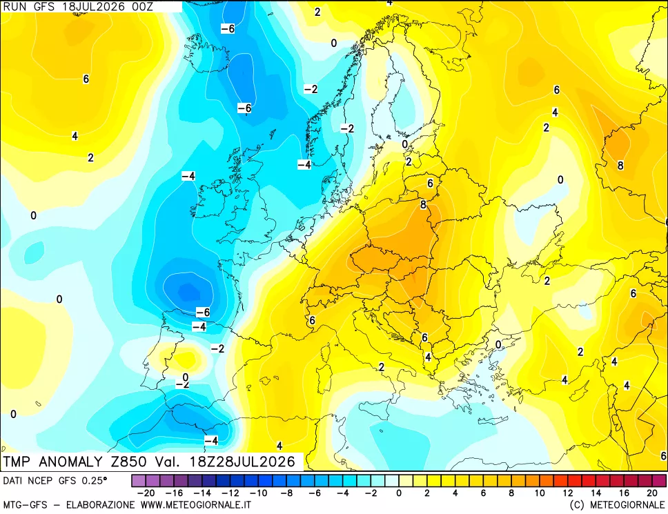 mappa 850 hPa Temp Anomaly vs Cli.No 1981-2010