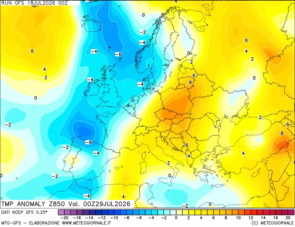 mappa 850 hPa Temp Anomaly vs Cli.No 1981-2010