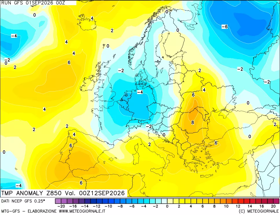 mappa 850 hPa Temp Anomaly vs Cli.No 1981-2010