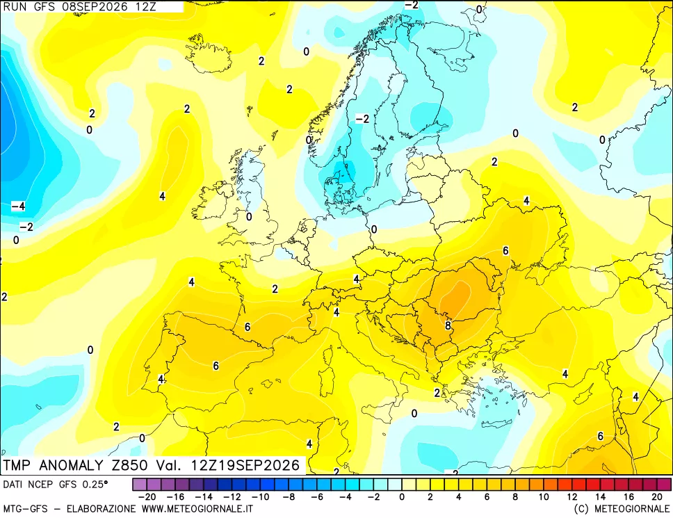 mappa 850 hPa Temp Anomaly vs Cli.No 1981-2010