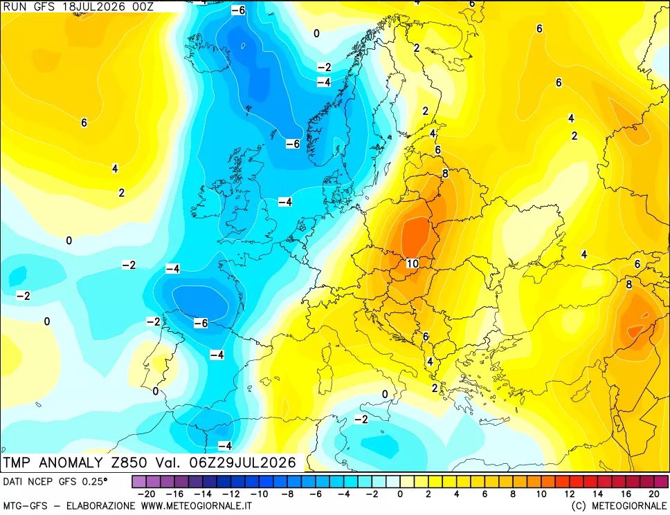 mappa 850 hPa Temp Anomaly vs Cli.No 1981-2010