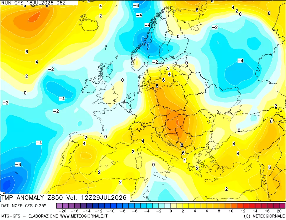 mappa 850 hPa Temp Anomaly vs Cli.No 1981-2010