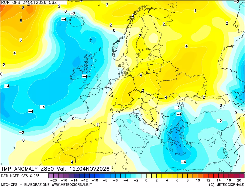 mappa 850 hPa Temp Anomaly vs Cli.No 1981-2010