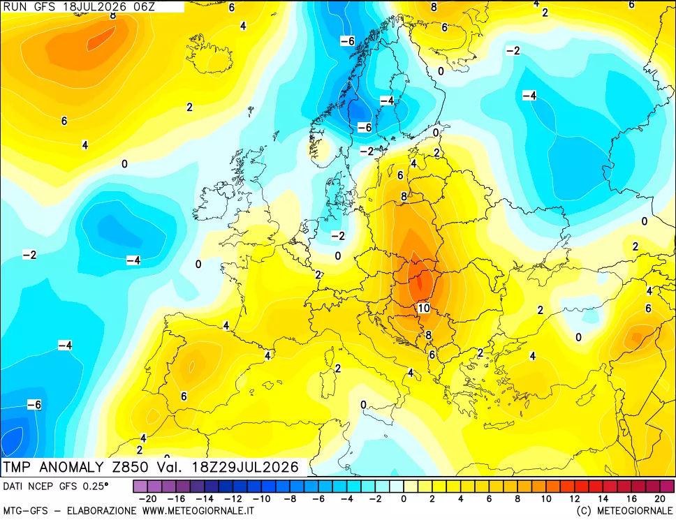 mappa 850 hPa Temp Anomaly vs Cli.No 1981-2010