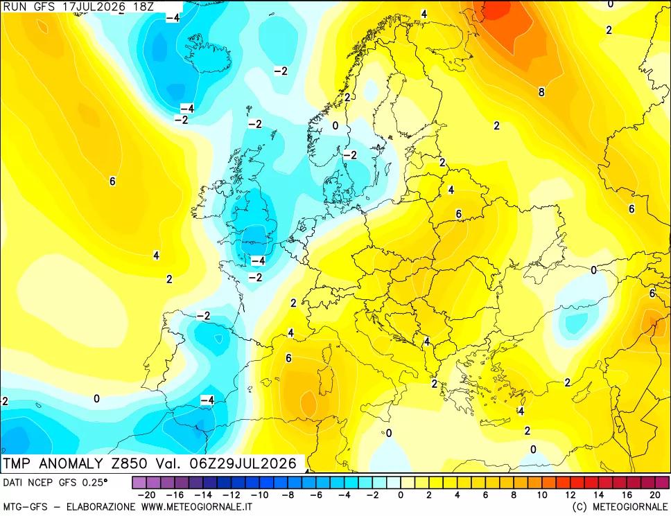 mappa 850 hPa Temp Anomaly vs Cli.No 1981-2010