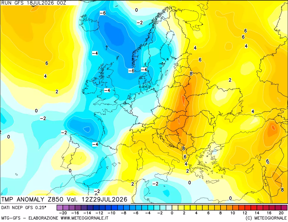mappa 850 hPa Temp Anomaly vs Cli.No 1981-2010