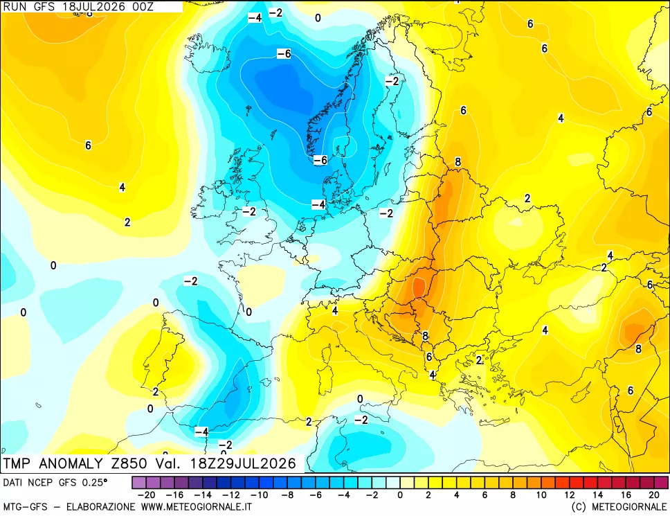 mappa 850 hPa Temp Anomaly vs Cli.No 1981-2010