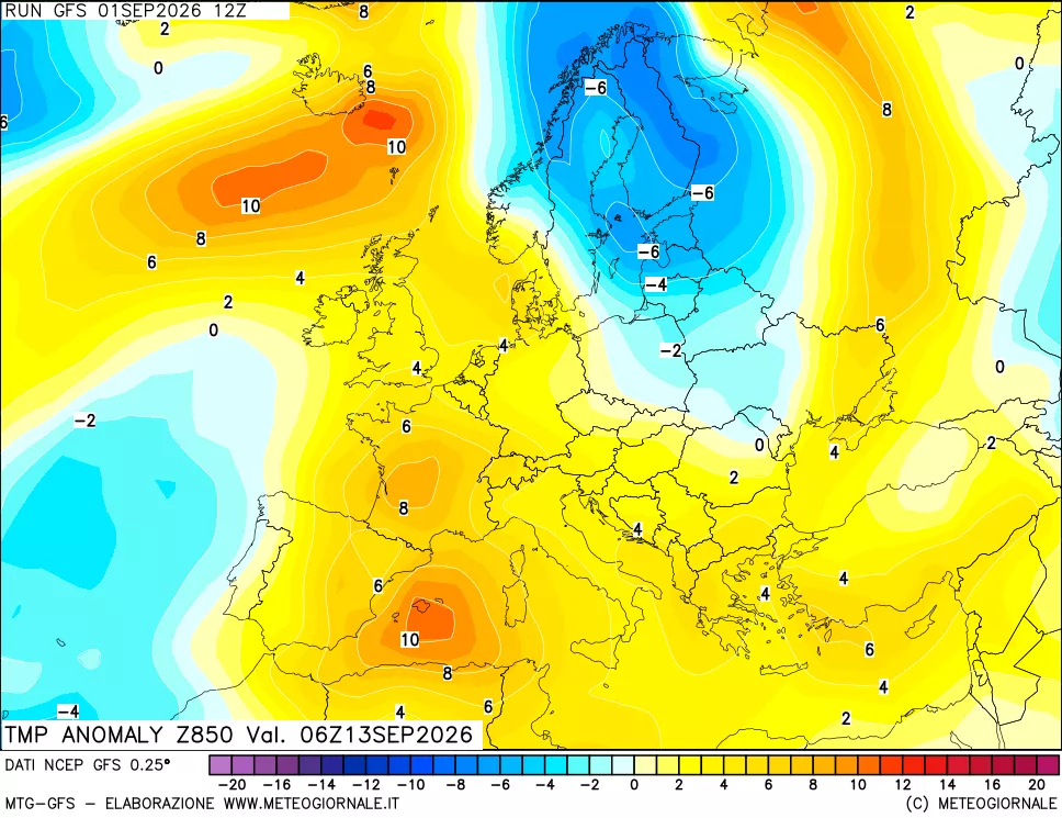 mappa 850 hPa Temp Anomaly vs Cli.No 1981-2010