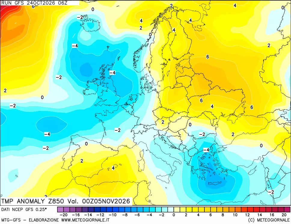 mappa 850 hPa Temp Anomaly vs Cli.No 1981-2010