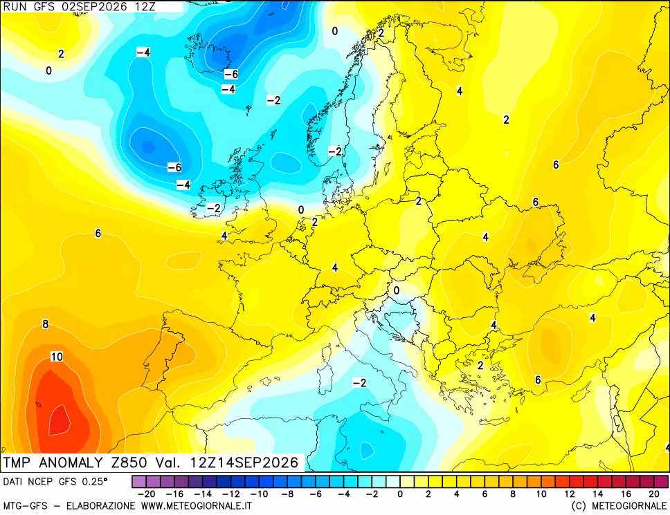 mappa 850 hPa Temp Anomaly vs Cli.No 1981-2010