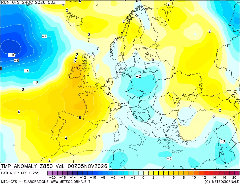 mappa 850 hPa Temp Anomaly vs Cli.No 1981-2010