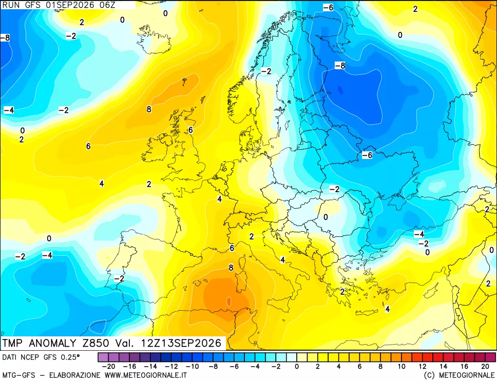 mappa 850 hPa Temp Anomaly vs Cli.No 1981-2010
