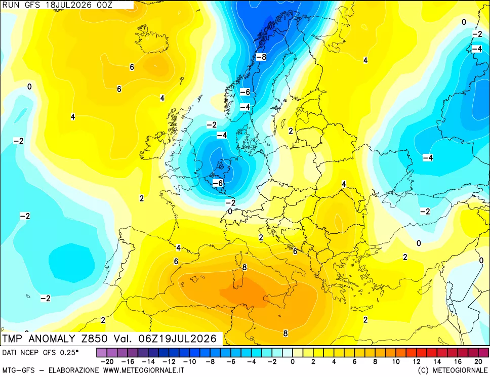 mappa 850 hPa Temp Anomaly vs Cli.No 1981-2010
