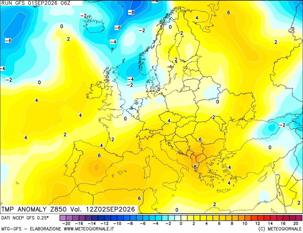 mappa 850 hPa Temp Anomaly vs Cli.No 1981-2010