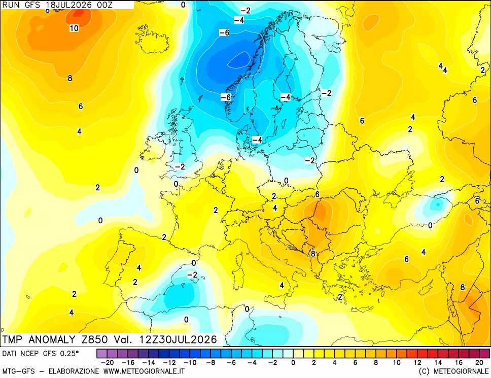 mappa 850 hPa Temp Anomaly vs Cli.No 1981-2010