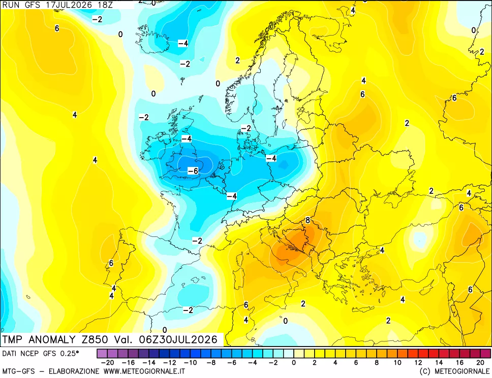 mappa 850 hPa Temp Anomaly vs Cli.No 1981-2010