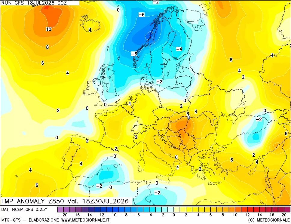 mappa 850 hPa Temp Anomaly vs Cli.No 1981-2010