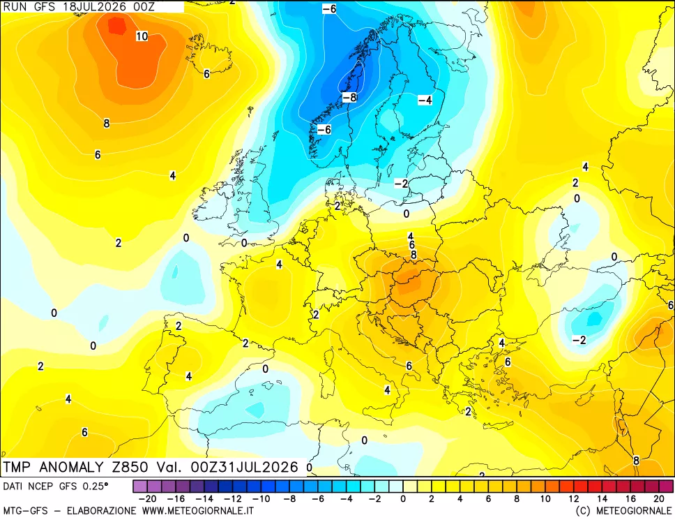 mappa 850 hPa Temp Anomaly vs Cli.No 1981-2010