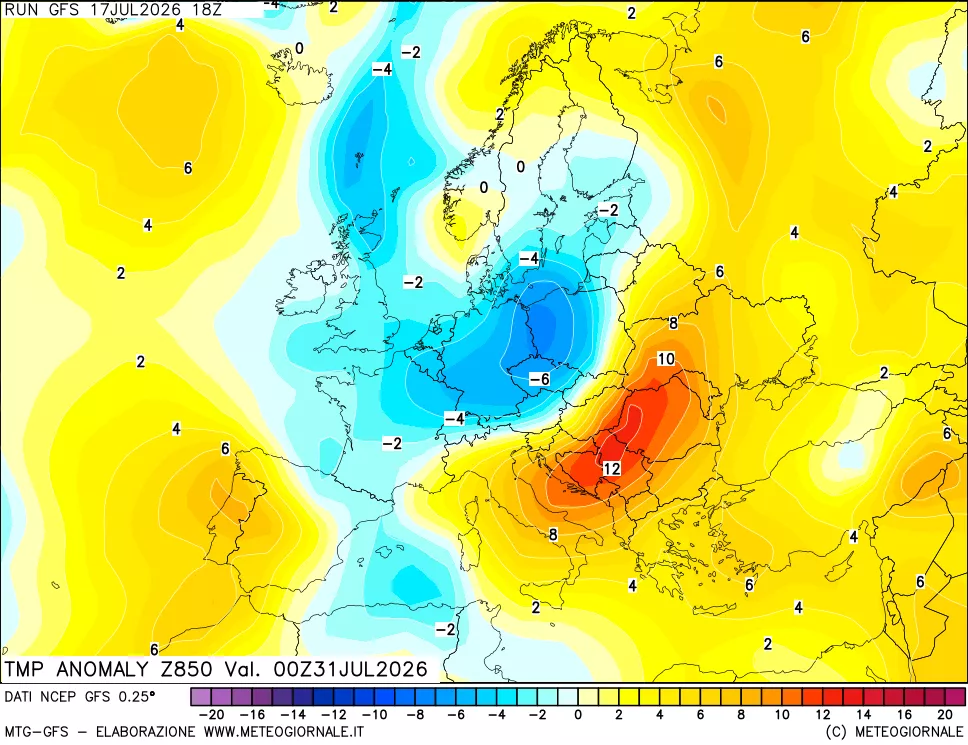 mappa 850 hPa Temp Anomaly vs Cli.No 1981-2010