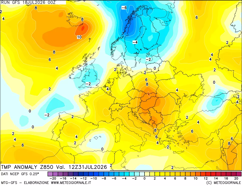 mappa 850 hPa Temp Anomaly vs Cli.No 1981-2010
