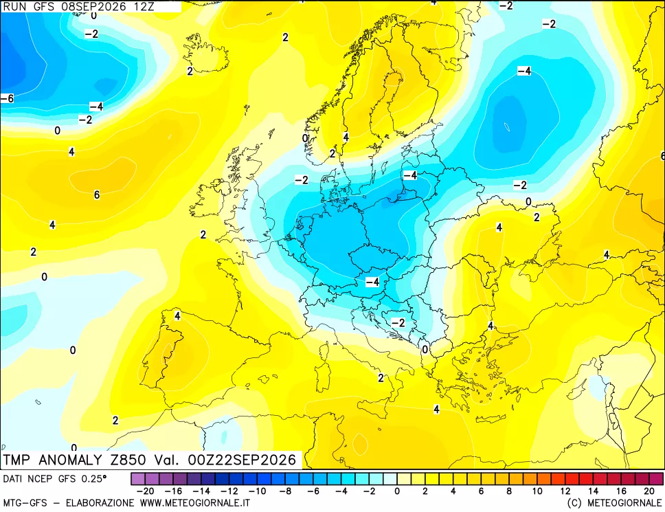 mappa 850 hPa Temp Anomaly vs Cli.No 1981-2010