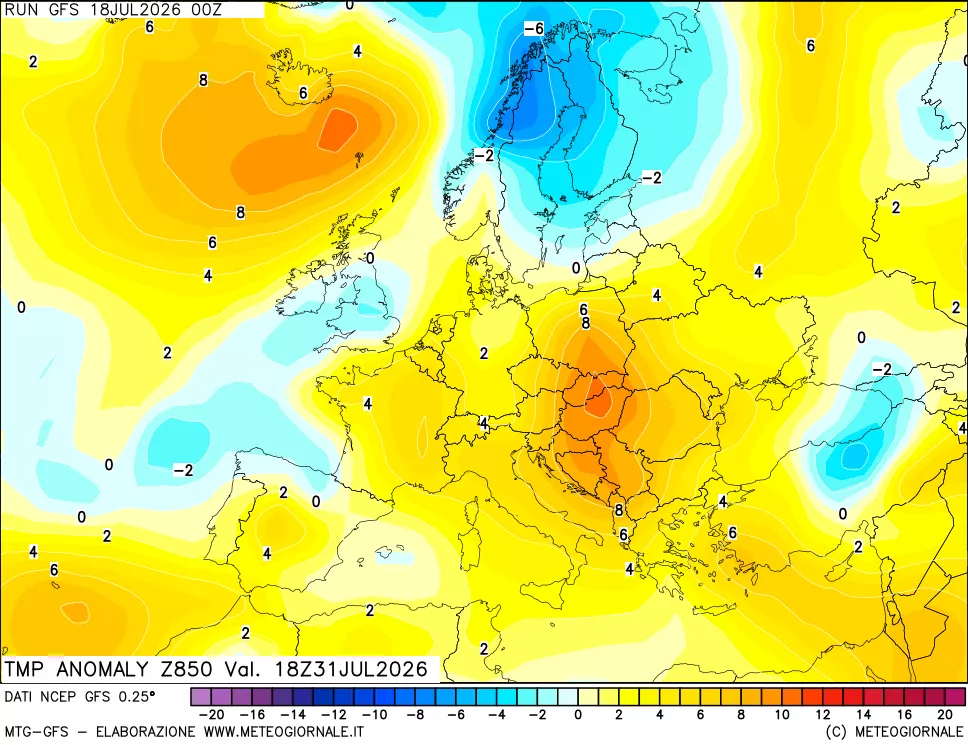 mappa 850 hPa Temp Anomaly vs Cli.No 1981-2010