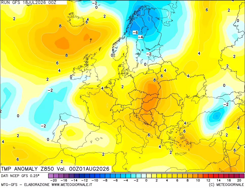 mappa 850 hPa Temp Anomaly vs Cli.No 1981-2010