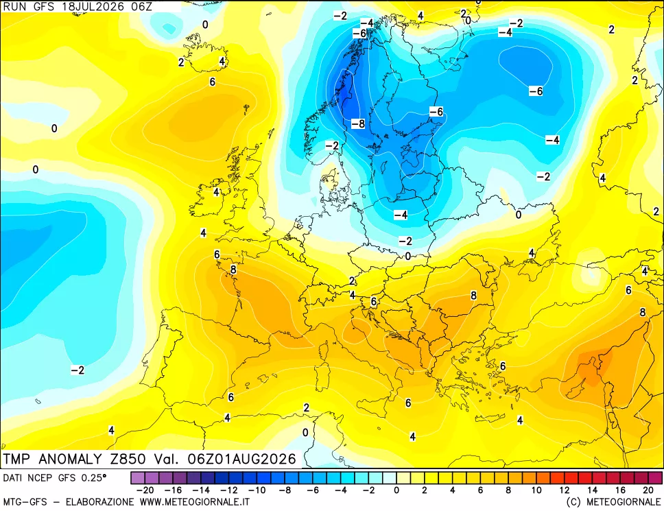 mappa 850 hPa Temp Anomaly vs Cli.No 1981-2010