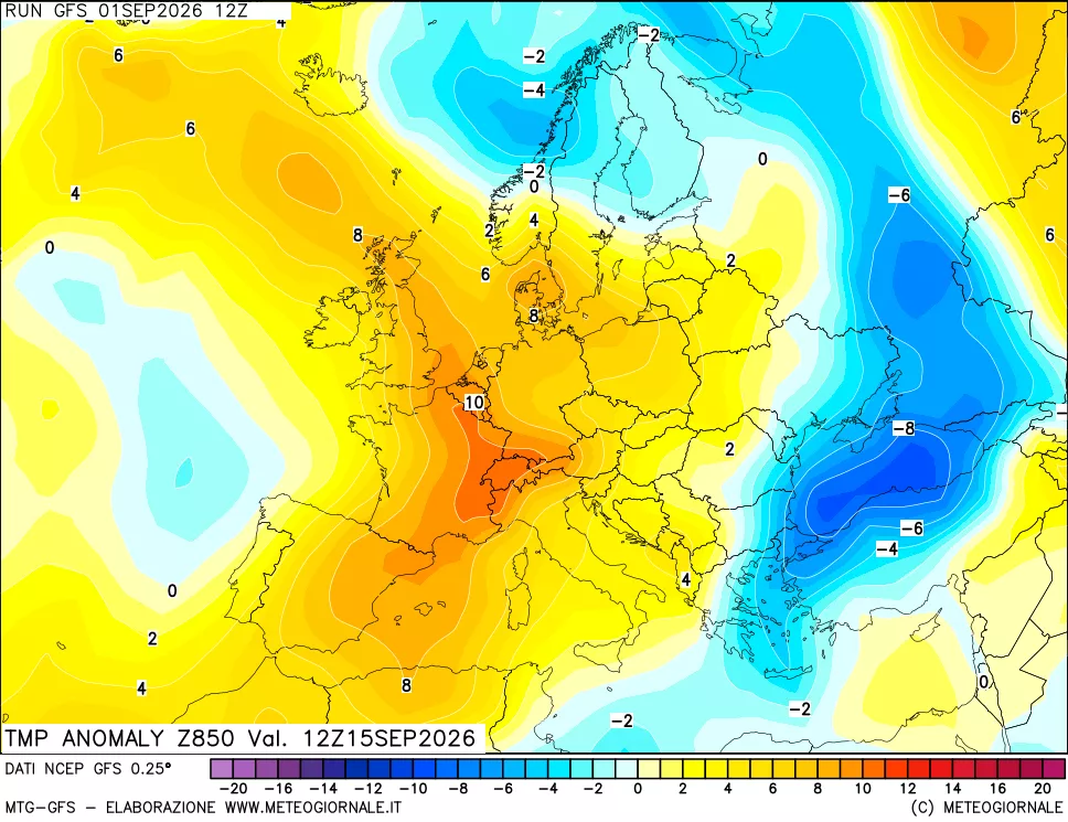 mappa 850 hPa Temp Anomaly vs Cli.No 1981-2010