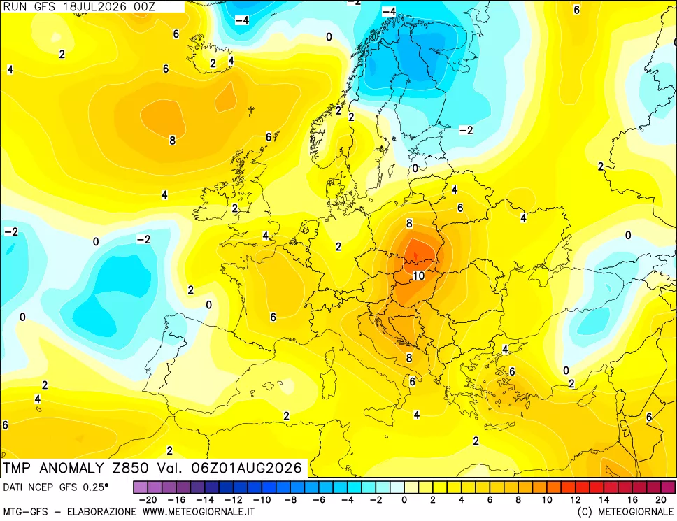 mappa 850 hPa Temp Anomaly vs Cli.No 1981-2010