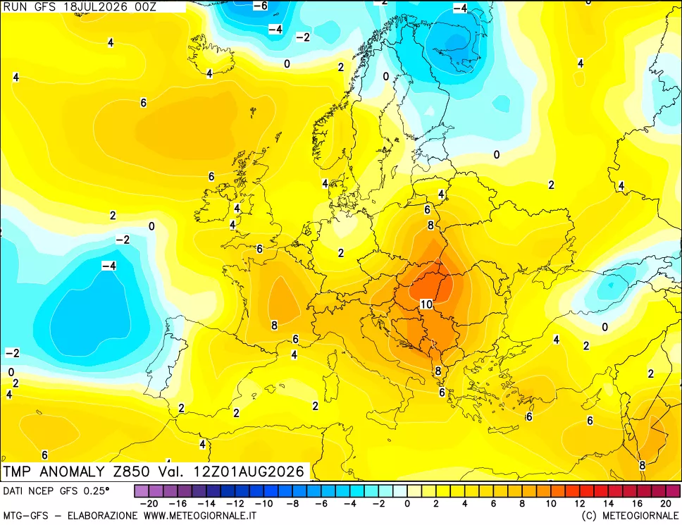 mappa 850 hPa Temp Anomaly vs Cli.No 1981-2010