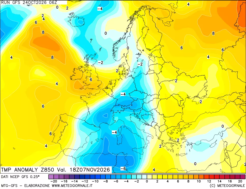 mappa 850 hPa Temp Anomaly vs Cli.No 1981-2010