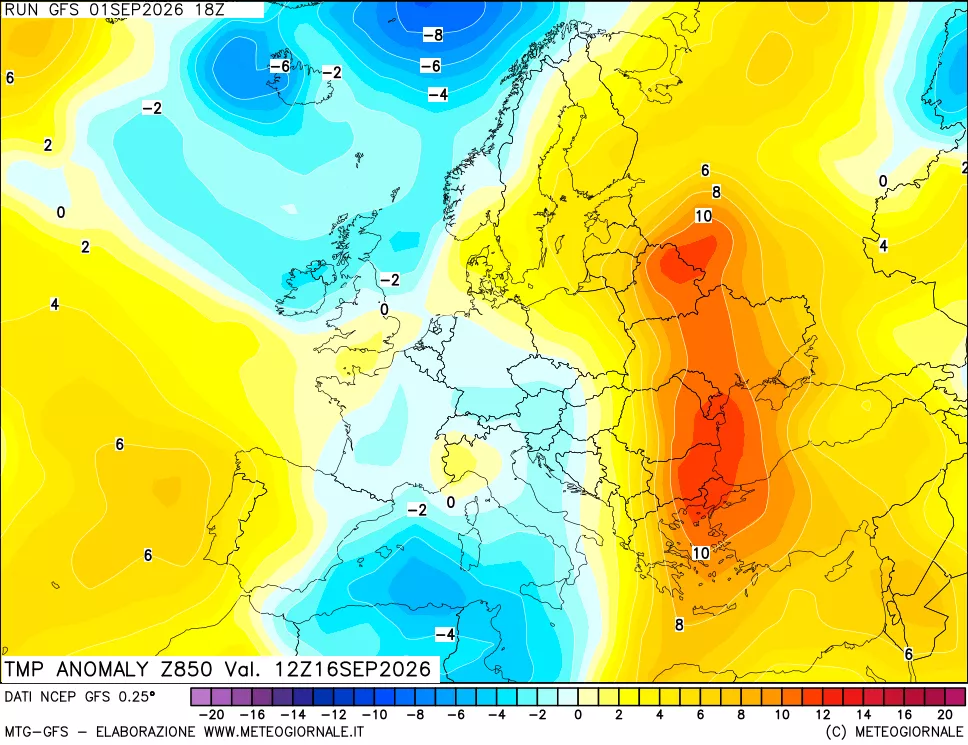 mappa 850 hPa Temp Anomaly vs Cli.No 1981-2010
