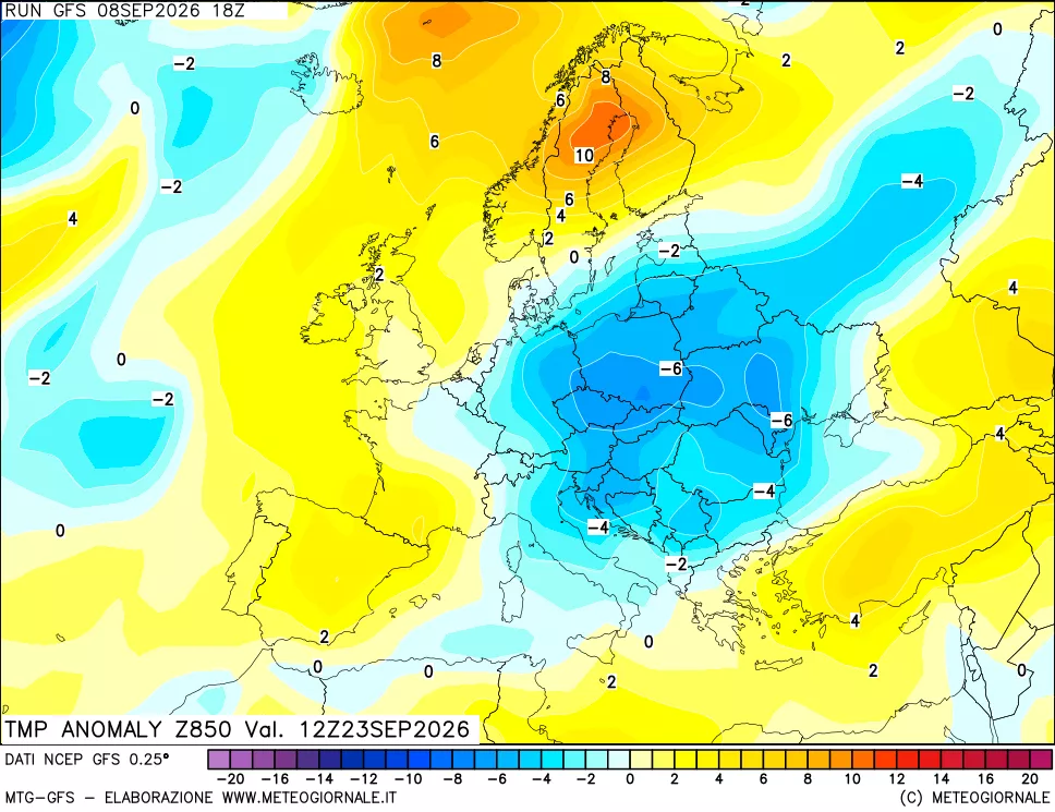 mappa 850 hPa Temp Anomaly vs Cli.No 1981-2010