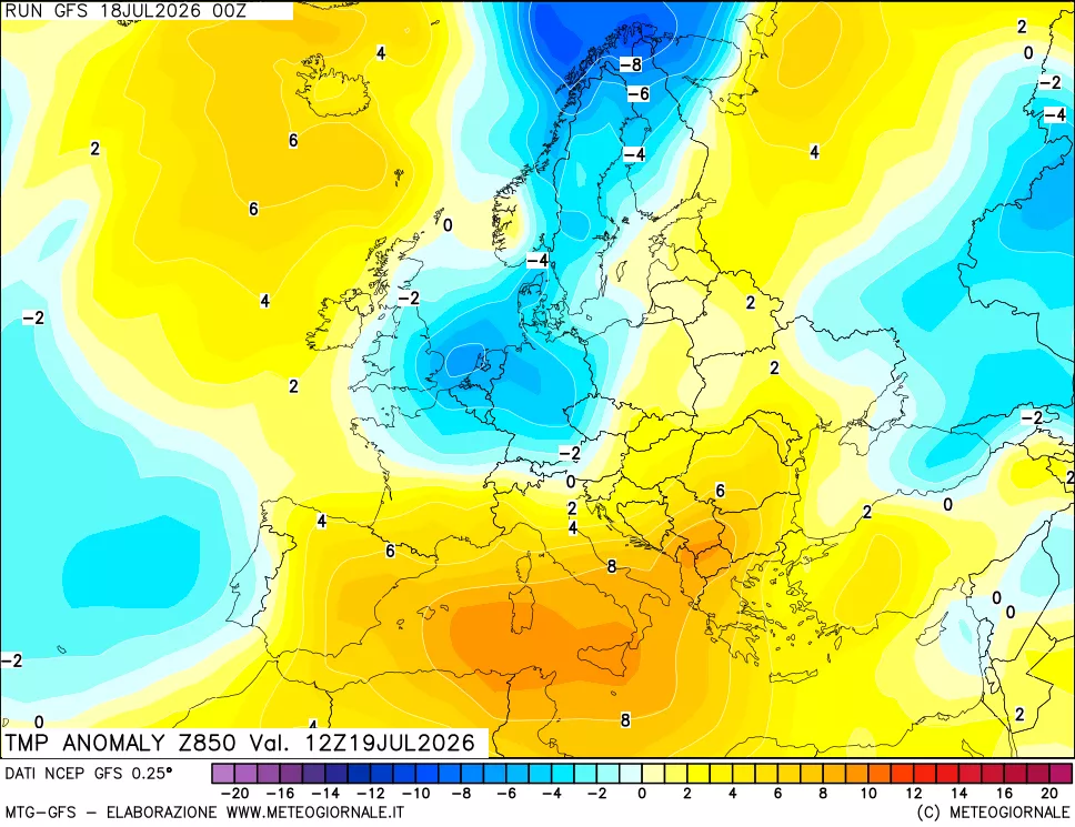 mappa 850 hPa Temp Anomaly vs Cli.No 1981-2010