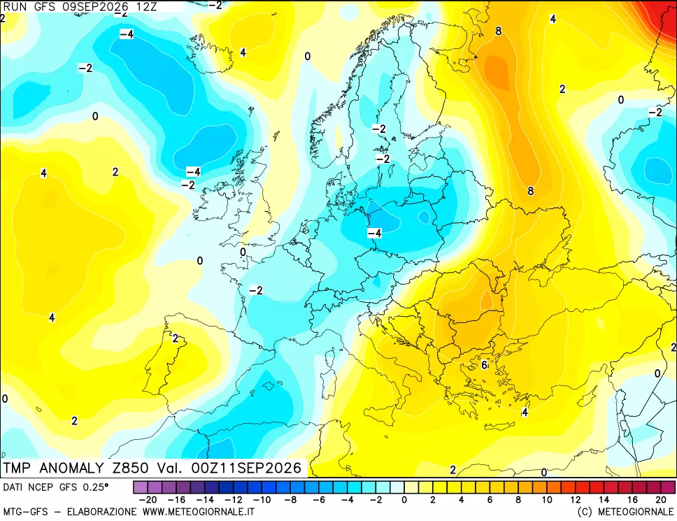 mappa 850 hPa Temp Anomaly vs Cli.No 1981-2010