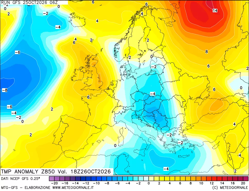 mappa 850 hPa Temp Anomaly vs Cli.No 1981-2010